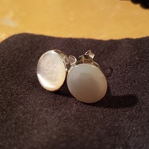 Oval white seashell silver studs 925